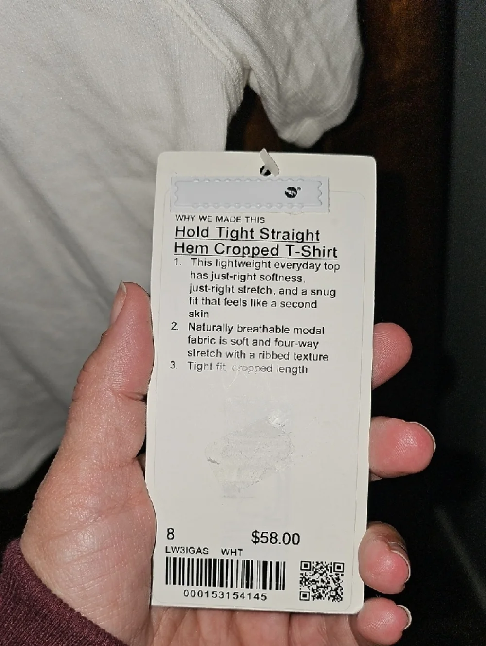 Lululemon Hold Tight Straight Hem Cropped Tshirt!!  White!! Ribbed.  Sz 8!!